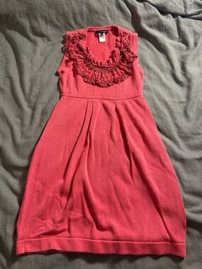 Nanette Lepore Coral Pink Ruffled Knit Sleeveless Dress